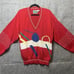 Vintage London Fog Sweater Mens L Red Bold Abstract Geometric Pattern V Neck