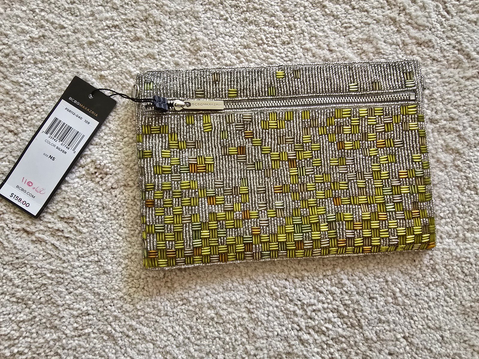 BCBG MAXAZRIA Yellow Gold & Silver Beaded Clutch Handbag NWT