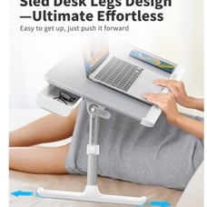 SAIJI Laptop Bed Tray Table, Adjustable PVC Leather Laptop Bed Table, Portable