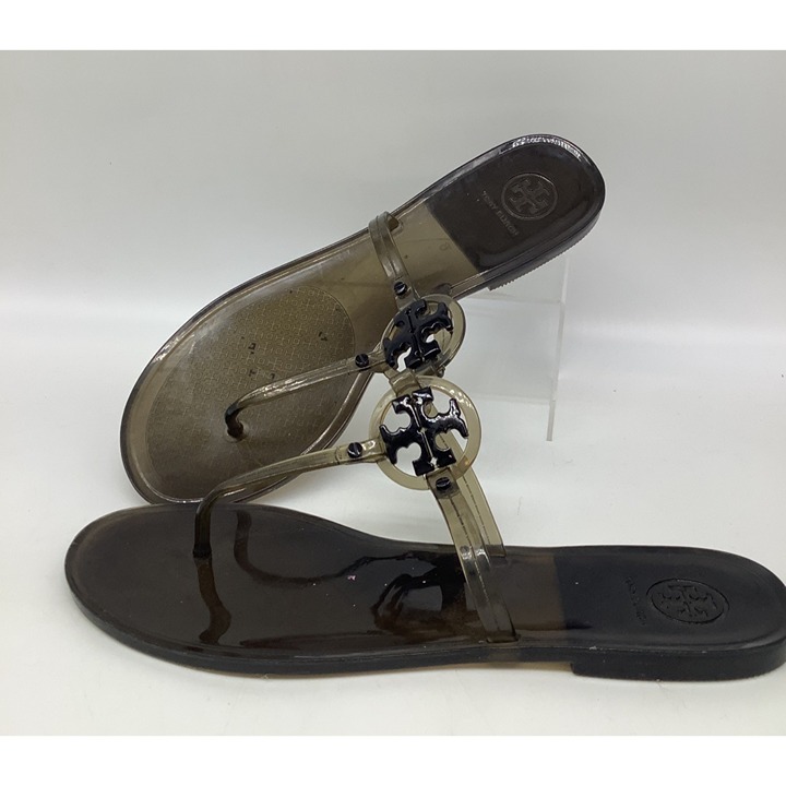 Tory Burch Womens Logo Jelly Sandals Smokey Gray Transparent Slide Size 8