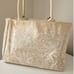 Oscar de la Renta Neiman Marcus Beige Tote Bag with White Floral Design