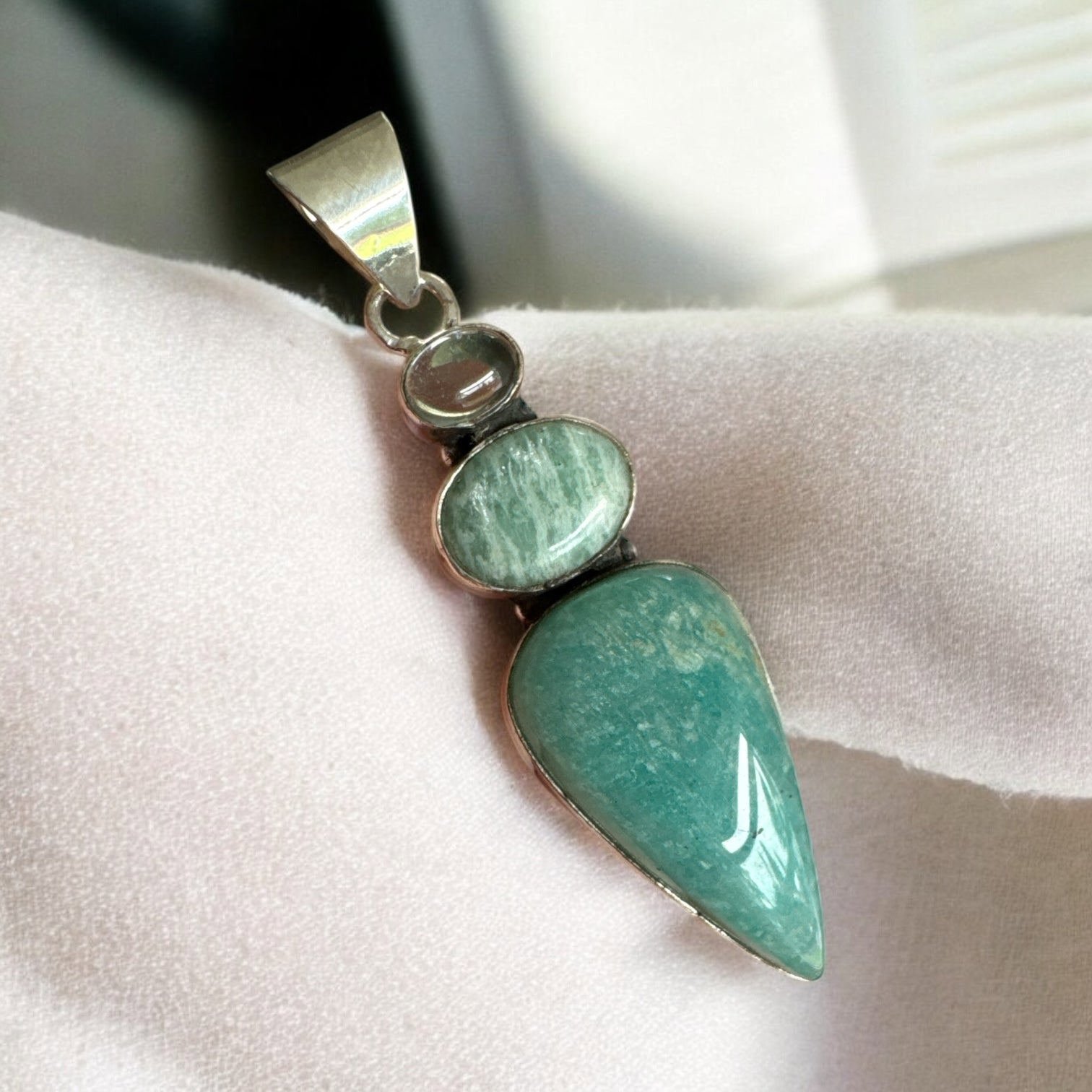 Amazonite & Aquamarine Solid 925 Sterling Silver Pendant