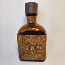 Vintage Whiskey Decanter with Glasses Amber Leather Wrapped MCM Mid Century