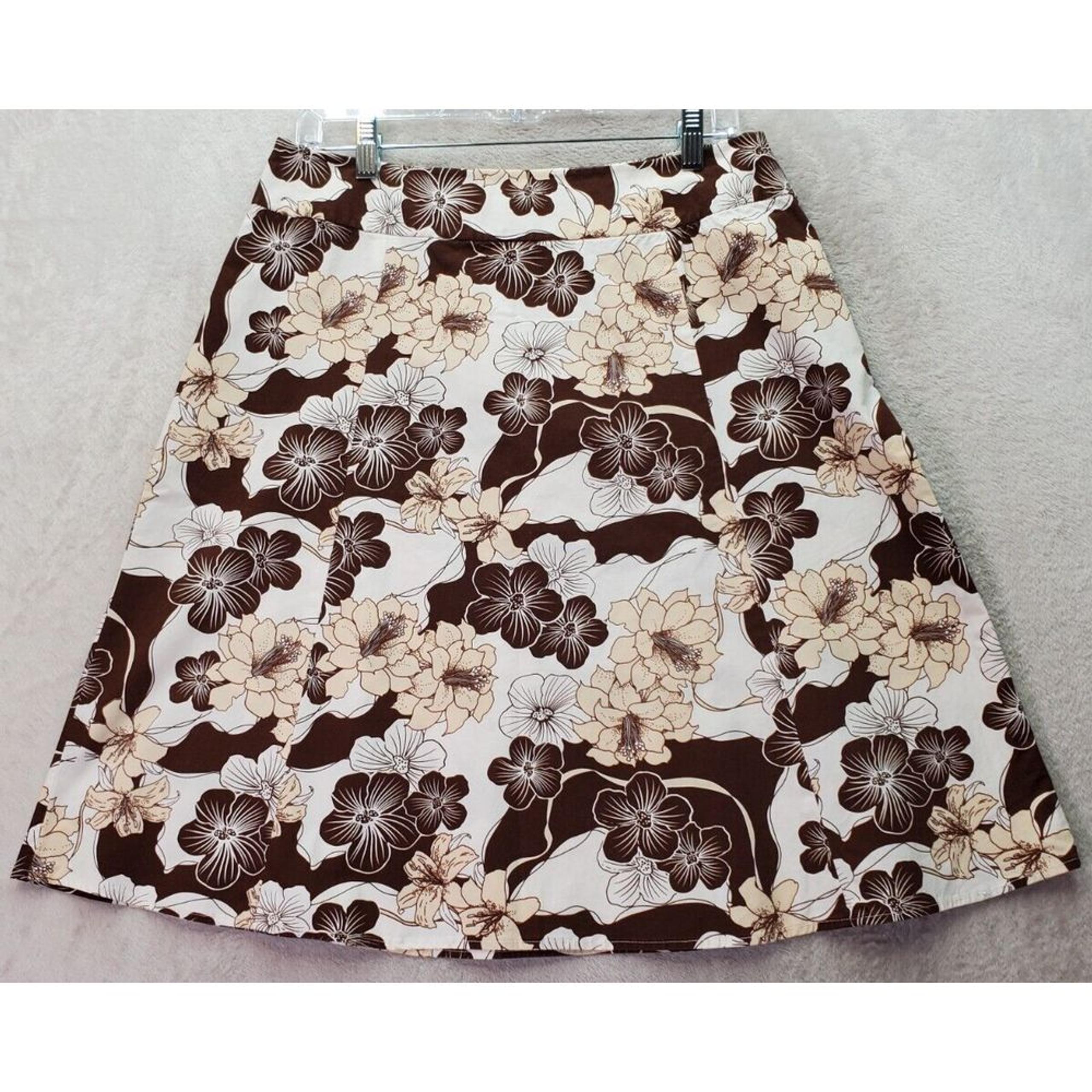 Madison & Max A Line Skirts Women's Size 10 Brown White Floral Cotton Stretch
