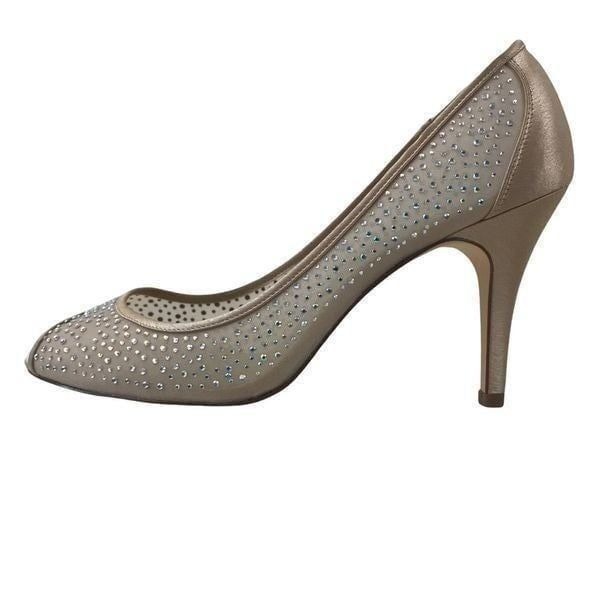 Adrianna Papell Boutique gold & rhinestone open toe heels NWOT size 10
