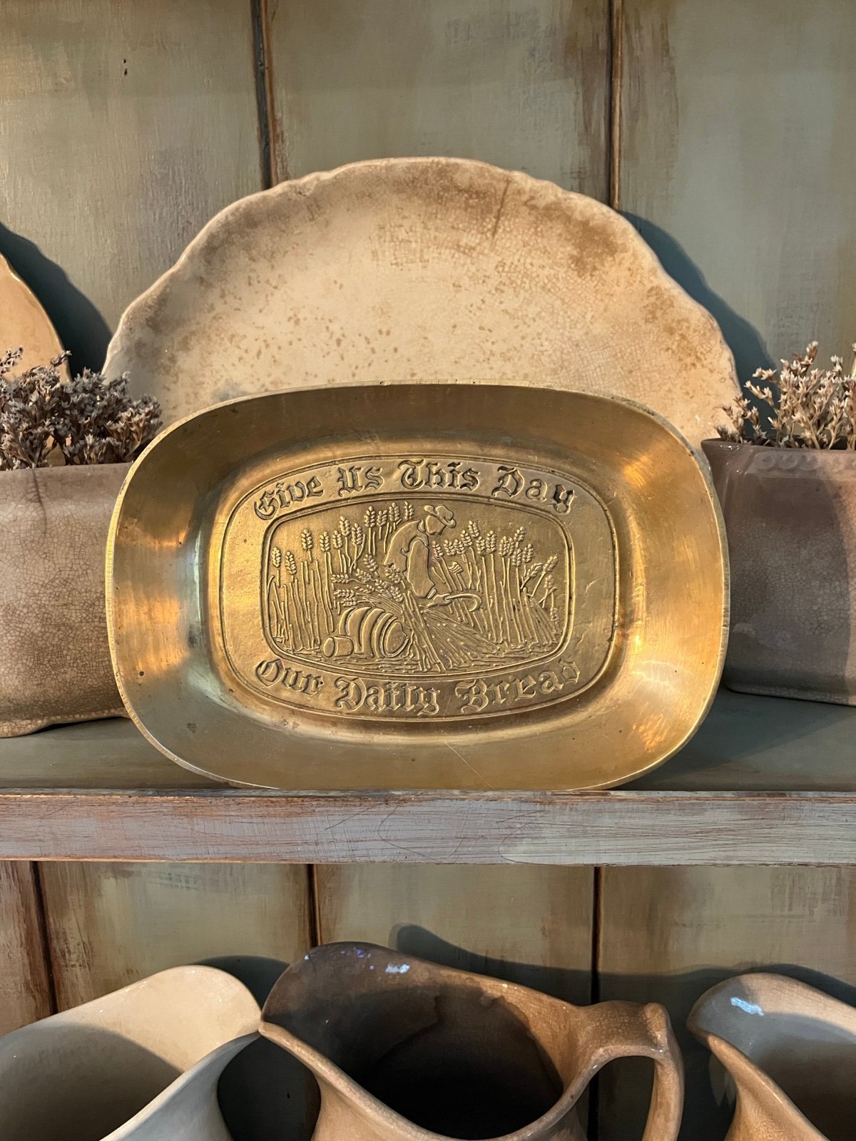 Awesome HTF solid brass Give us this day bread platter
