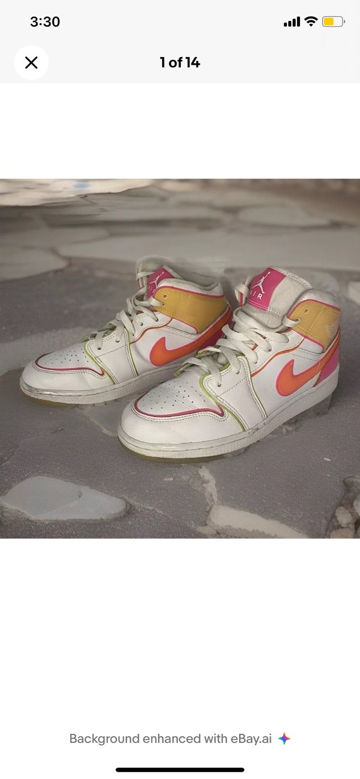 Youth Kids Size 7 Nike Air Jordan 1 Mid GS Edge Glow White Pink Blast CV4611-100