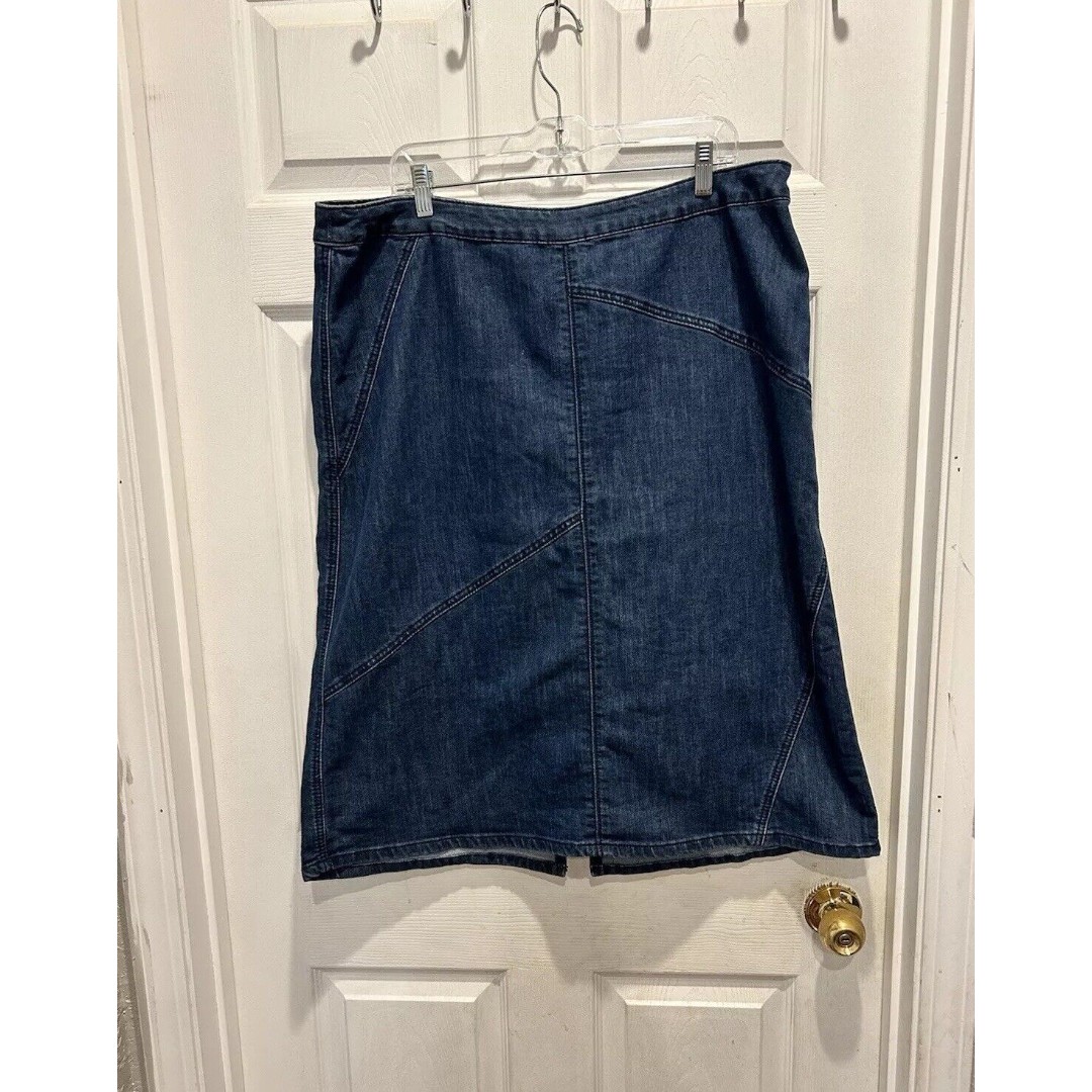 CJ Banks Denim Jean Skirt Patchwork Plus Size 18W Modest Below Knee