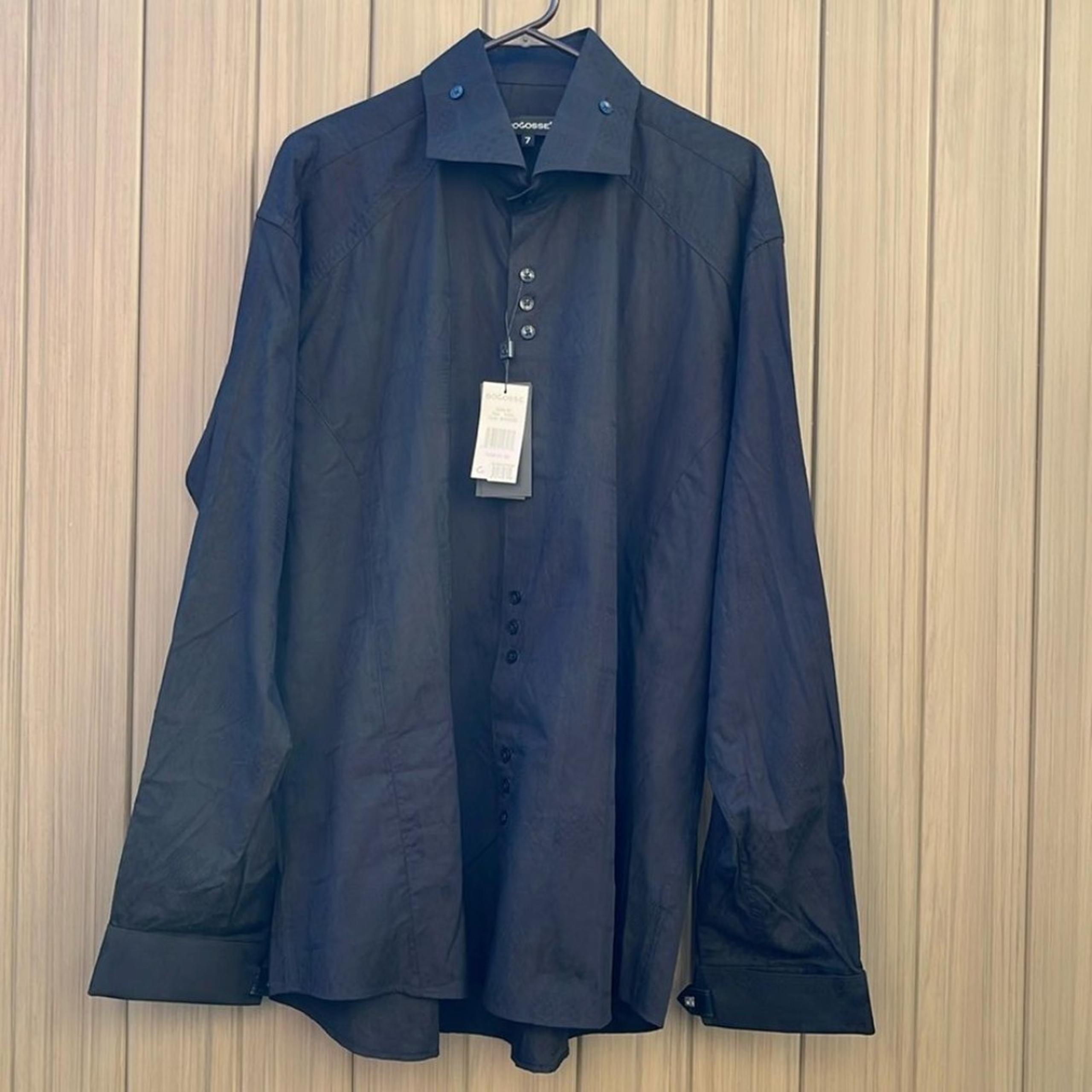 Bogosse Matis 82 Long Sleve Buttondown Dress Shirt Men's 3XL Black Jacquard New