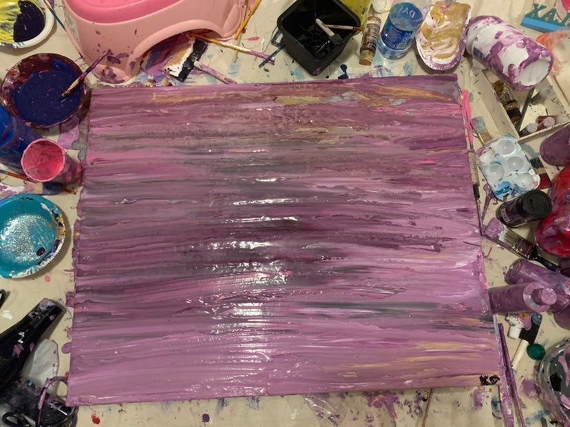 24x30 Pink, Grey, & Metallic Strips Art