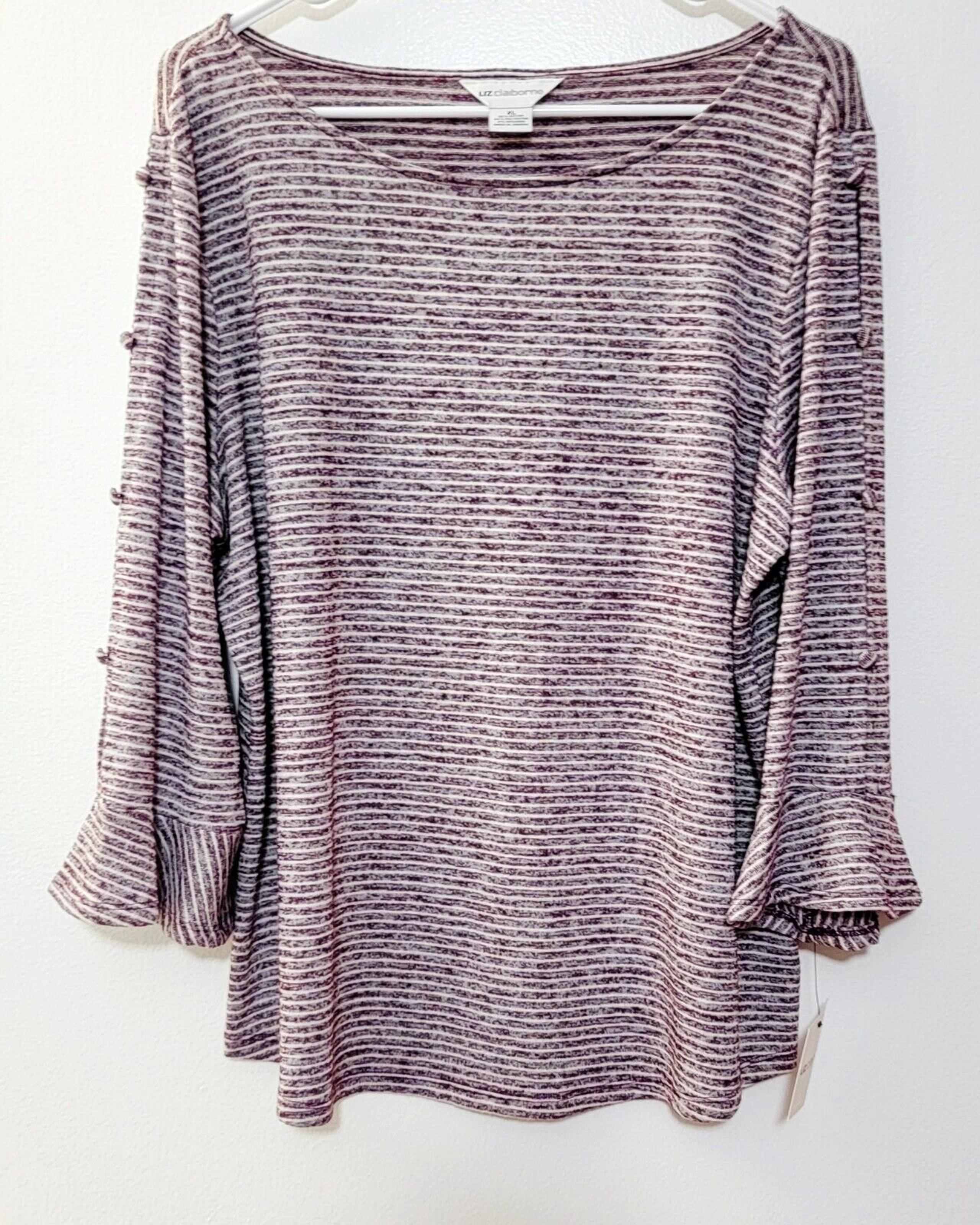 LIZ CLAIBORNE Womens Fall thin Sweater size XL NWT Burgandy & Cream