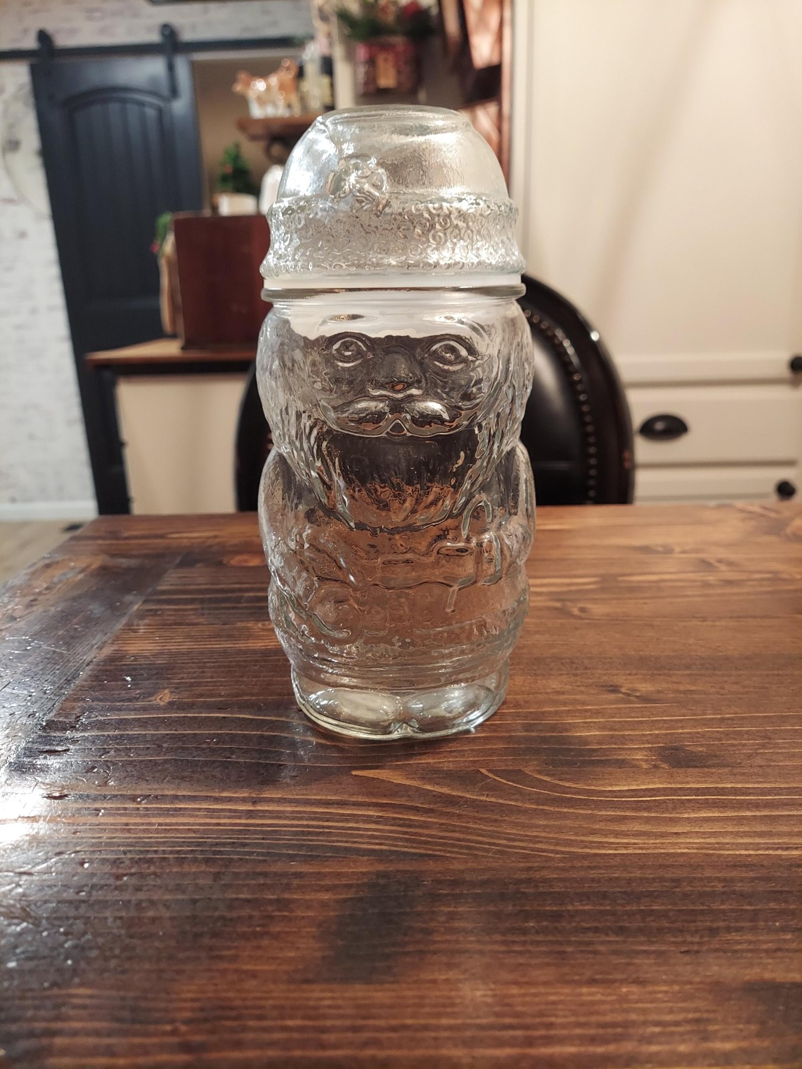 Vintage Libbey Clear Glass Santa Claus Canister