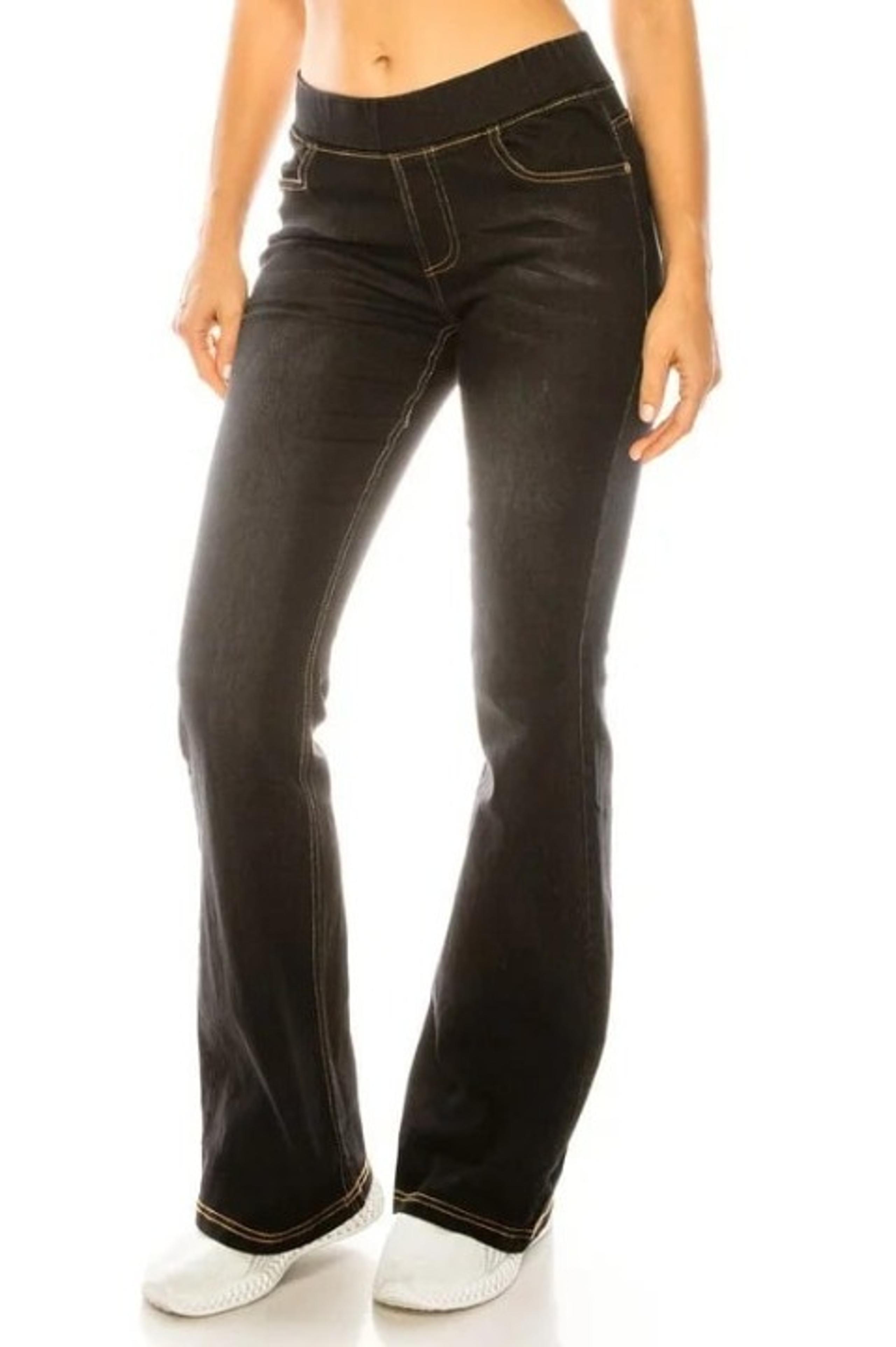 MEDIUM FADED BLACK DENIM PULL ON FLARE JEANS-NWT