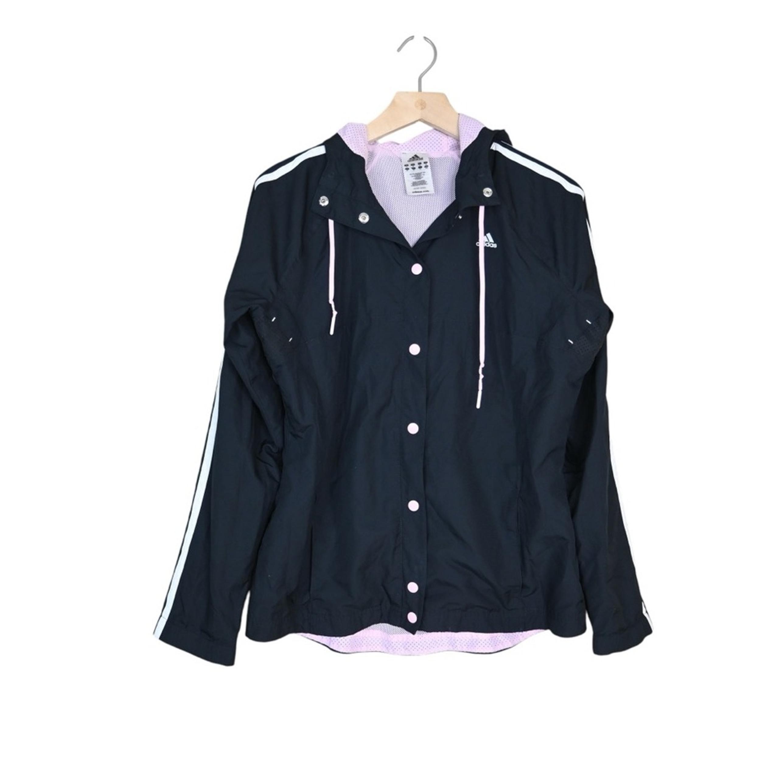 Adidas Womens M Snap Front Hoodie Windbreaker Jacket in Black Pink
