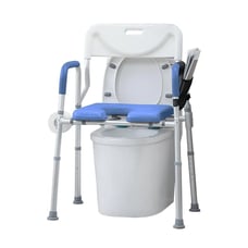 Adjustable Raised Toilet Seat w Armrest & Backrest Padded Supports 300 Lbs