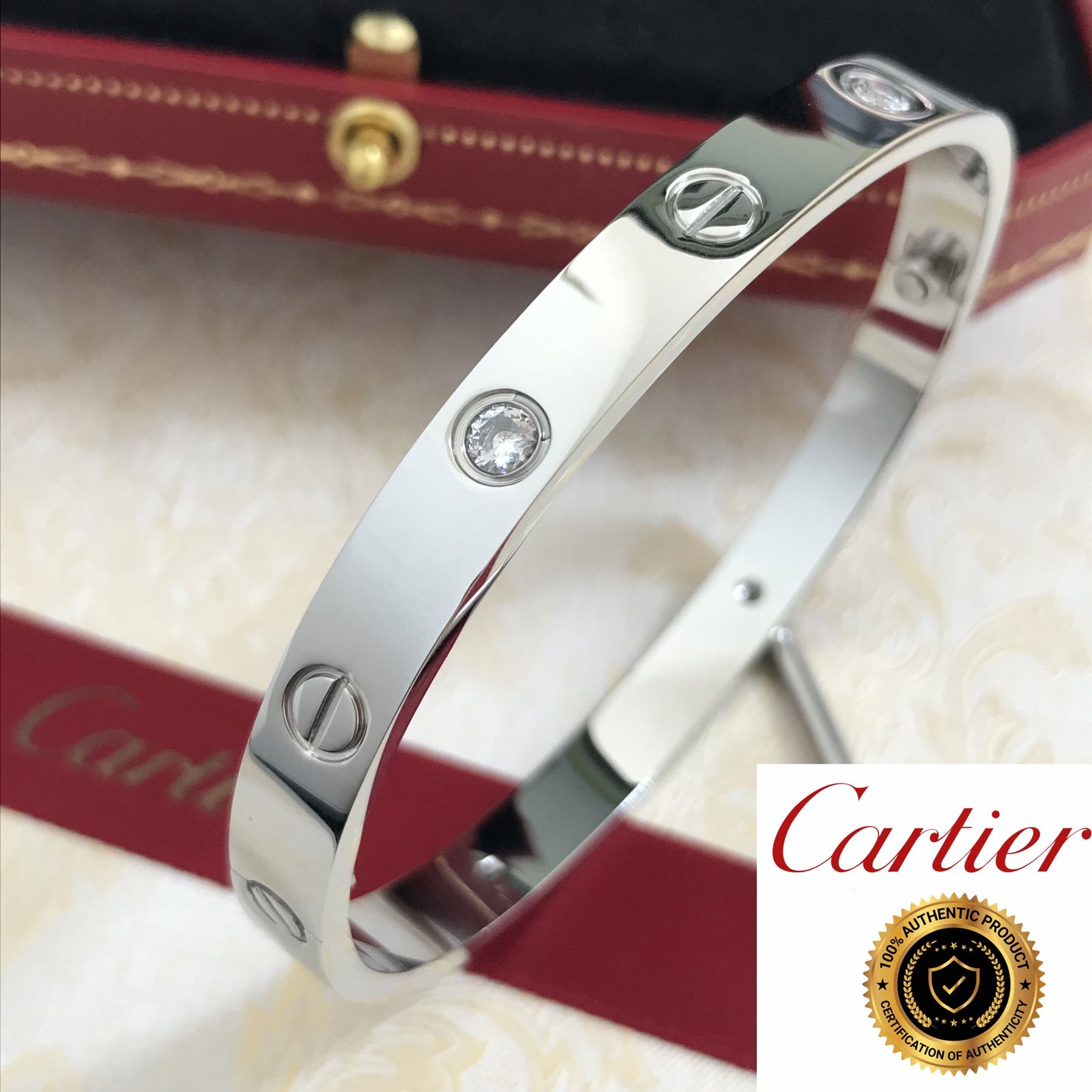 Original 18k white gold love bracelet 4 diamonds size 18