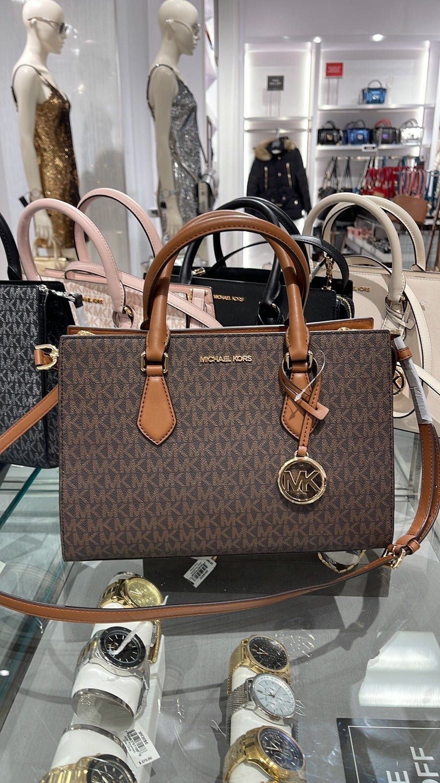Michael Kors Sheila Medium Center Zip Satchel Bag Color: Brown NWT