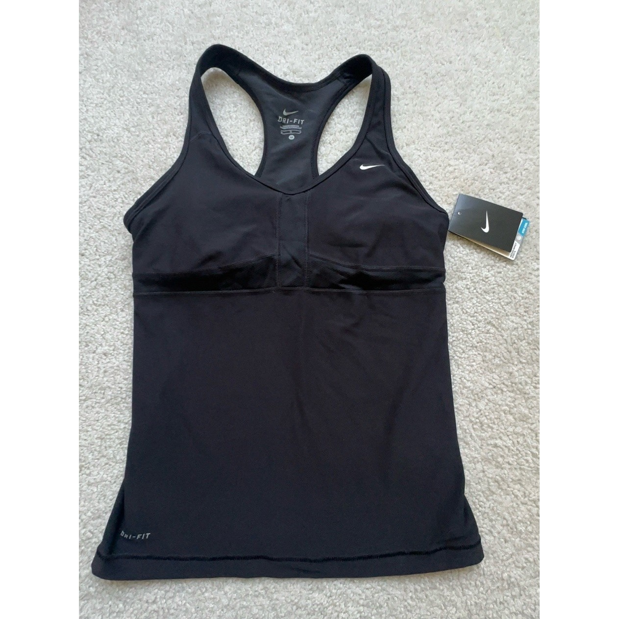 Nike Dri-Fit Women's Logo Racerback Tank Black Build In Bra Size M Brand New