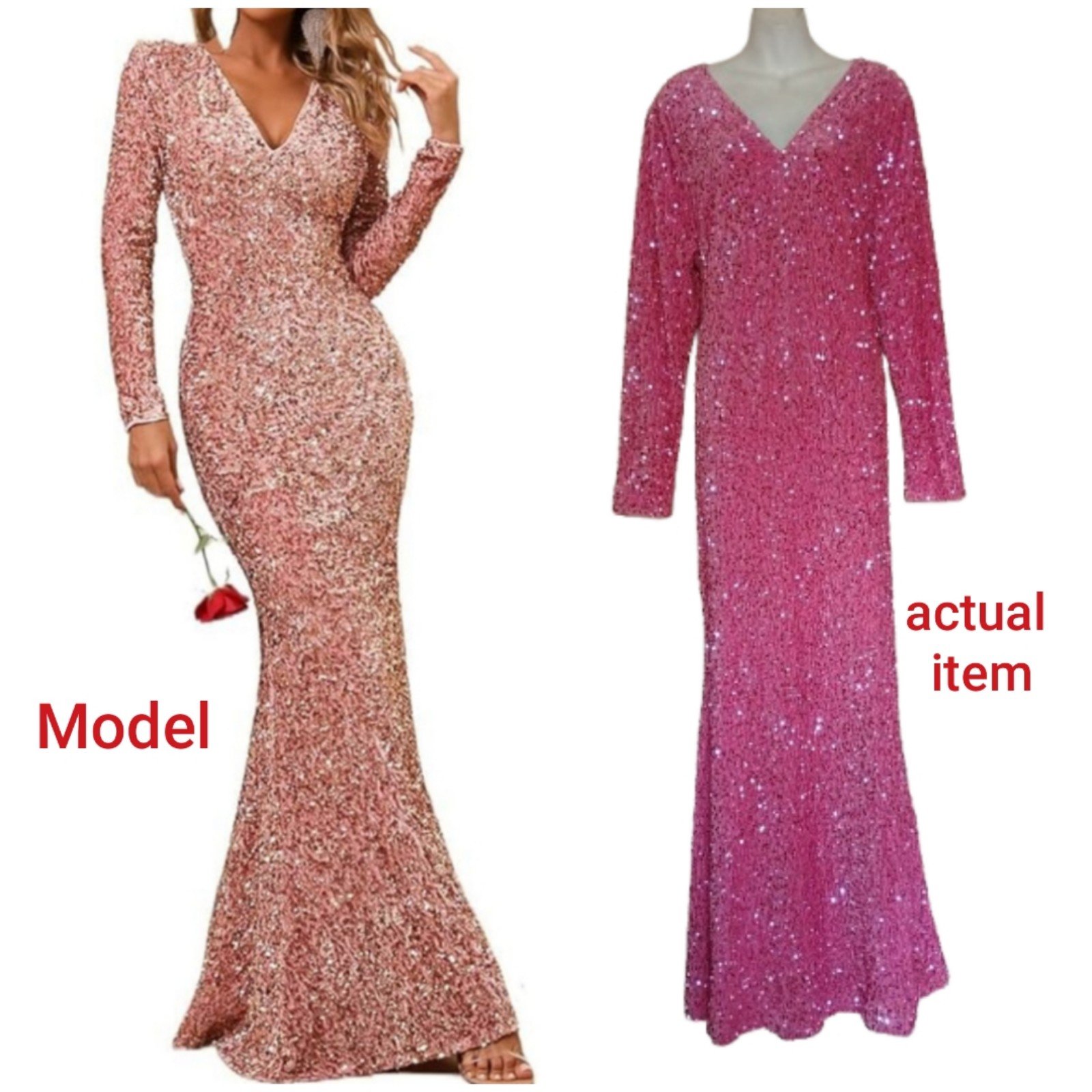 New Faeriesty Mermaid Hem sequin pink gown long sleeve Size: 3XL