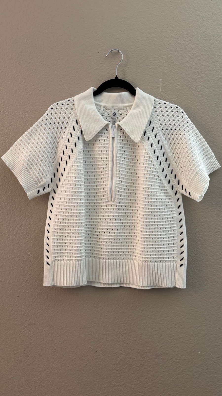 Loft Lou & Grey Black & White Mesh Stitch Zip Sweater Size Medium