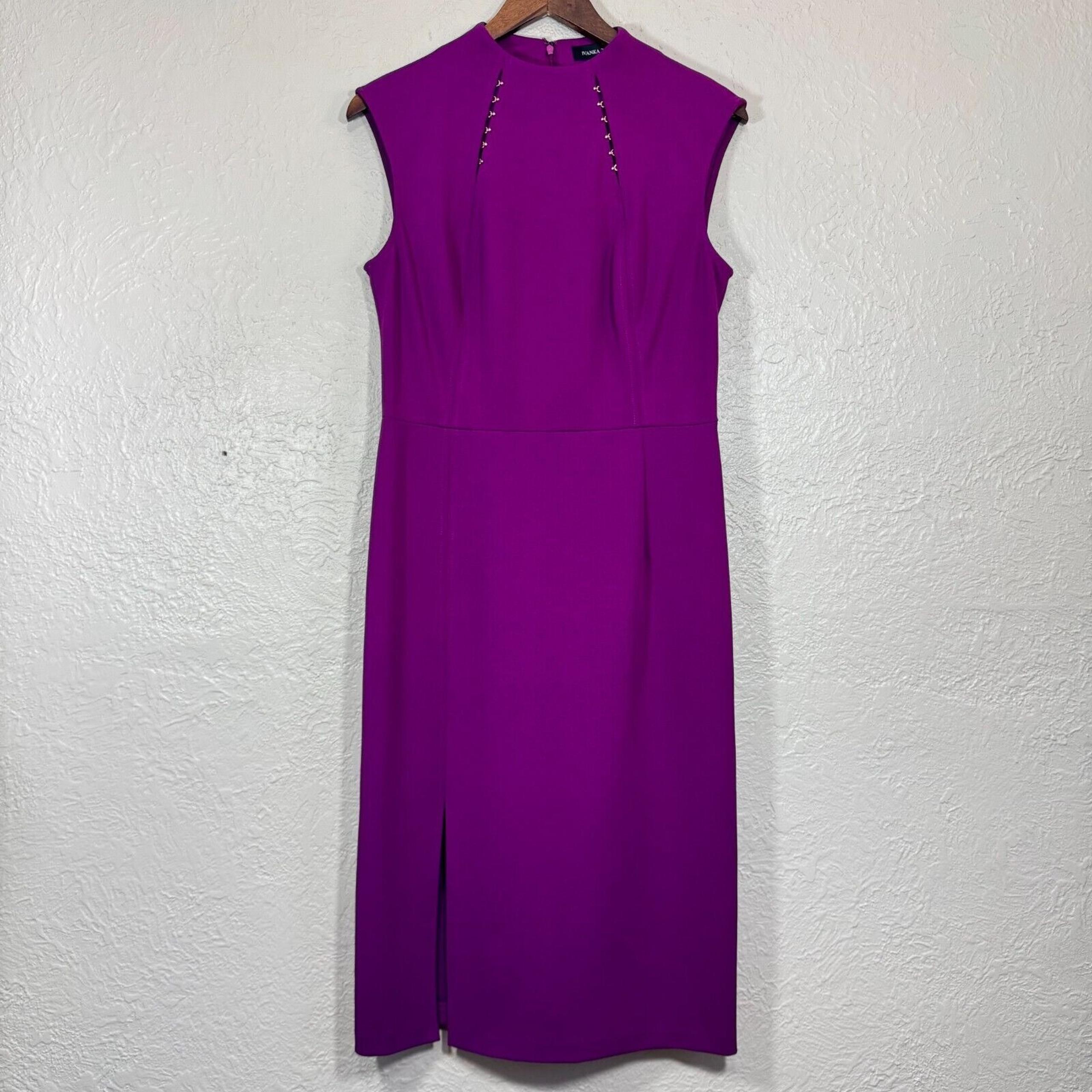 Ivanka Trump Midi Dress 10 Magenta Sheath Slit Preppy Designer Formal Event Gala