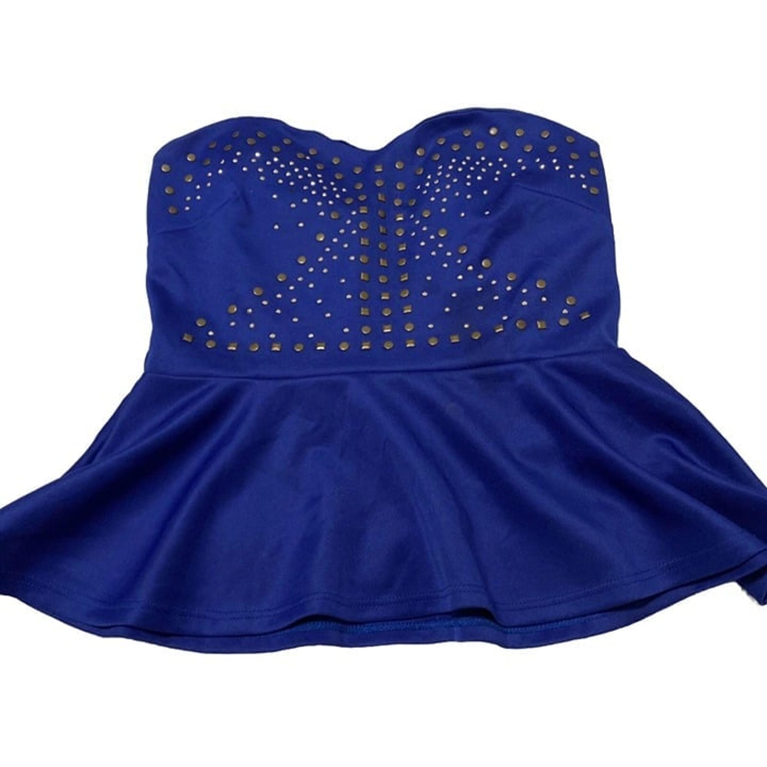 Women’s Charlotte Russe Y2K Vintage Strapless Peplum Top Size L Blue Studded (A)