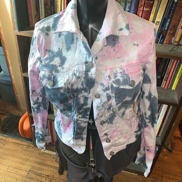 Gap one of a kind pink and black white tie dye stretchy upcycle M jacket