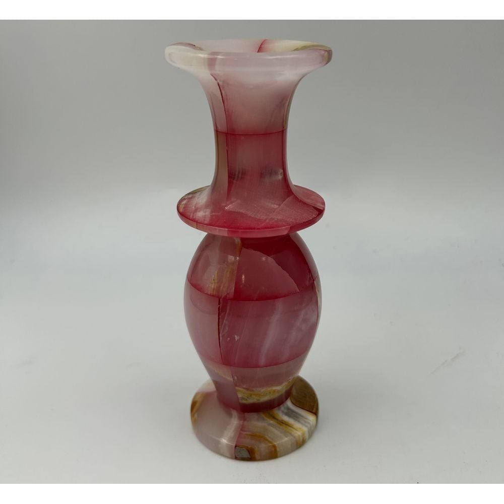 Egyptian Souvenir Small Onyx Stone Marble Pink Bud Vase Vintage