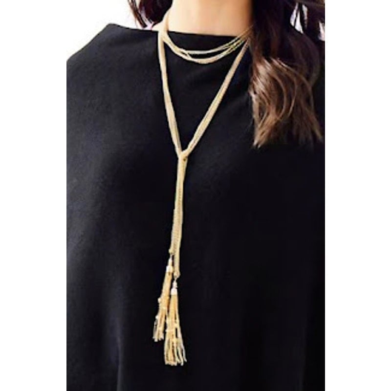 Lilly Pulitzer Caught Up Necklace Gold Tone Long with Tassels Wear Tied or Open