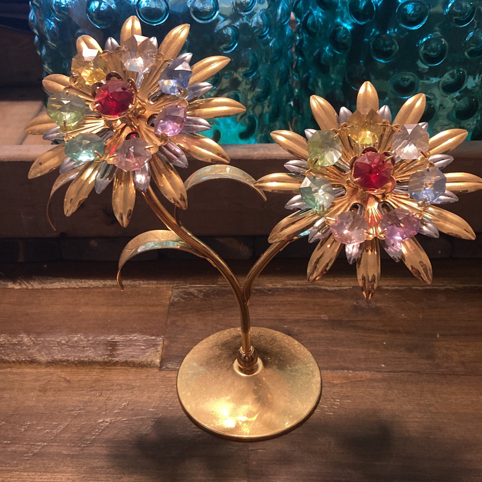 Vintage CrystoCraft 24k gold Crystal Sunflowers