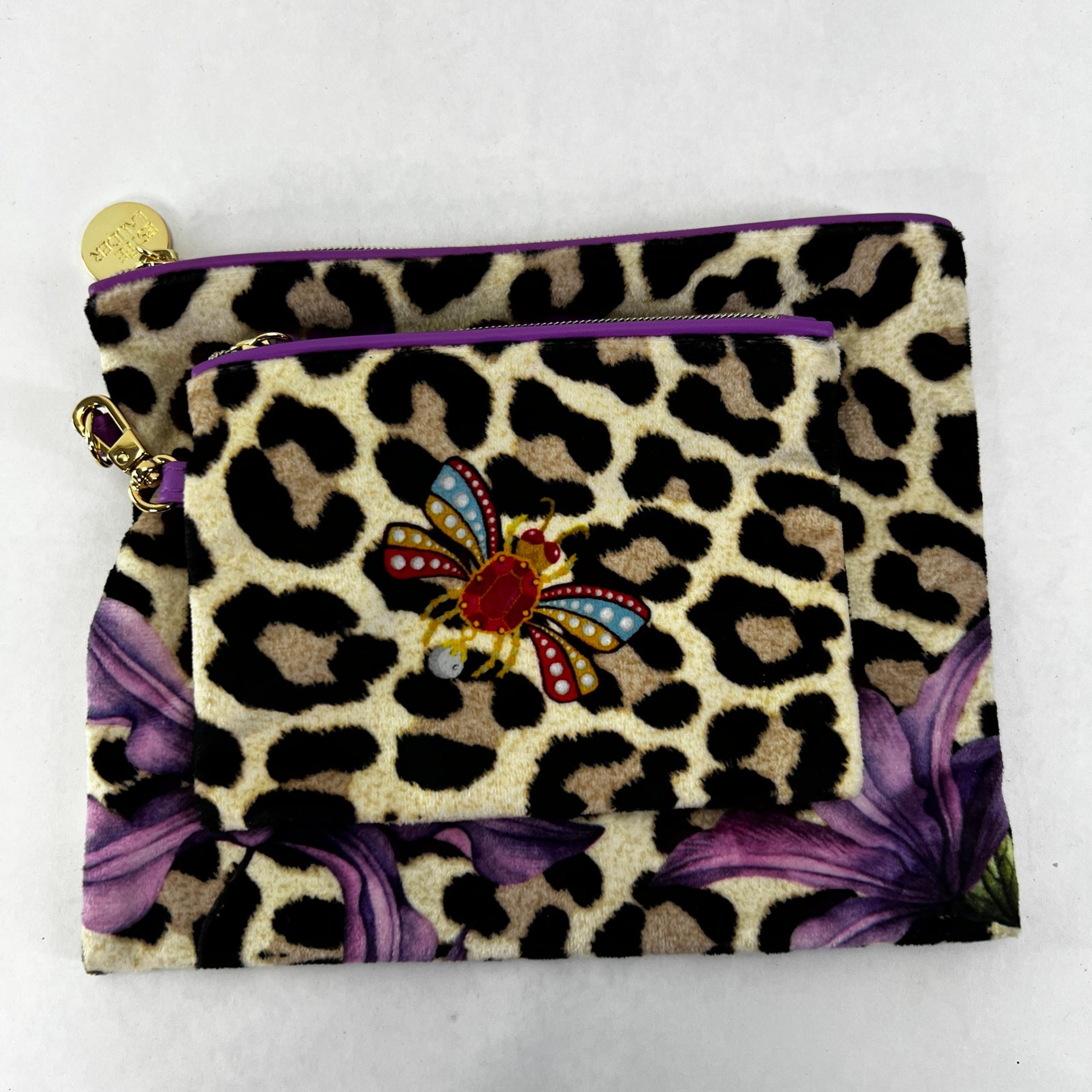 2pc Leaopard Print Dragon Fly Cosmetic Pouches