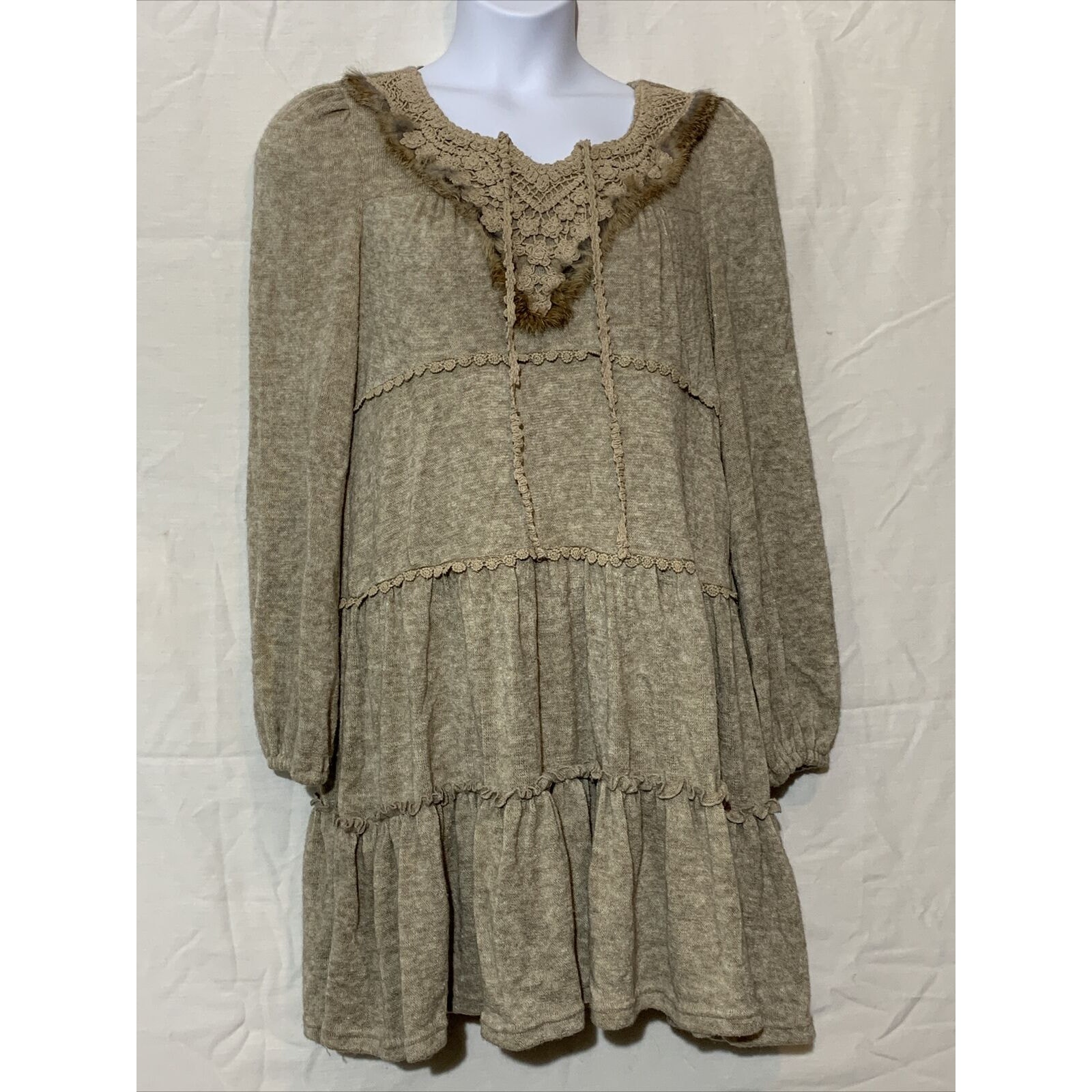 By Stella Tiered Dress Womens Size L Angora Fur Crocheted
