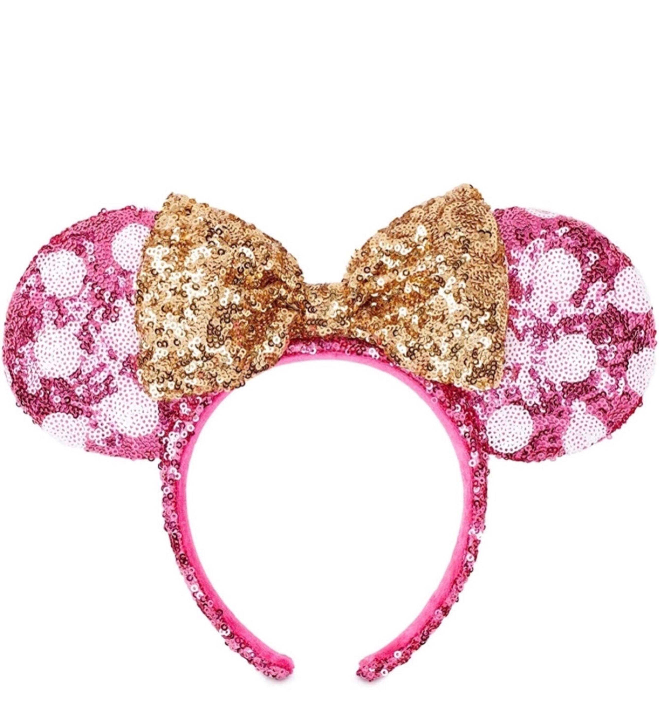 Disney’s Pink and gold sequined with white polka Dot Minnie ears headband NWT