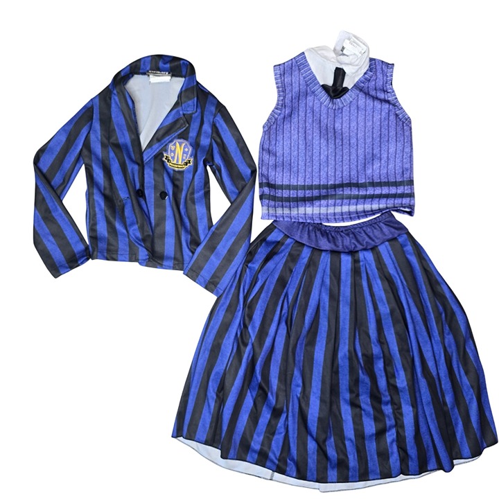 Wednesday Inspired Striped Costume Set With Jacket Vest & Skirt Small Rubies