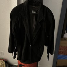 Vintage COMINT Women's Sueded Black Leather Fringed Jacket/Coat (S)