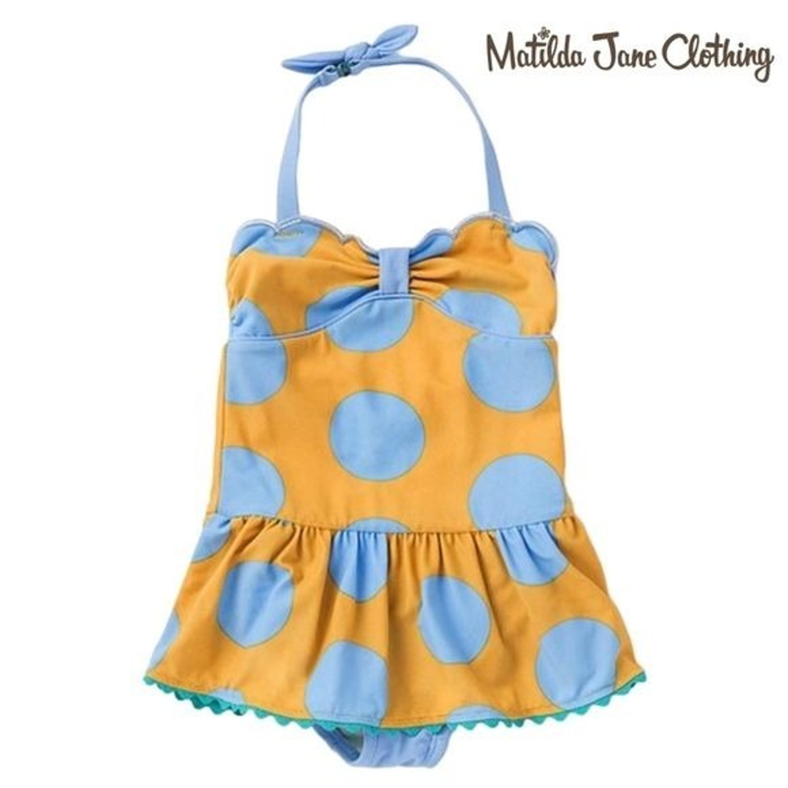 Matilda Jane NWT halter top polka dot ruffle blue and yellow swim suit size 2.