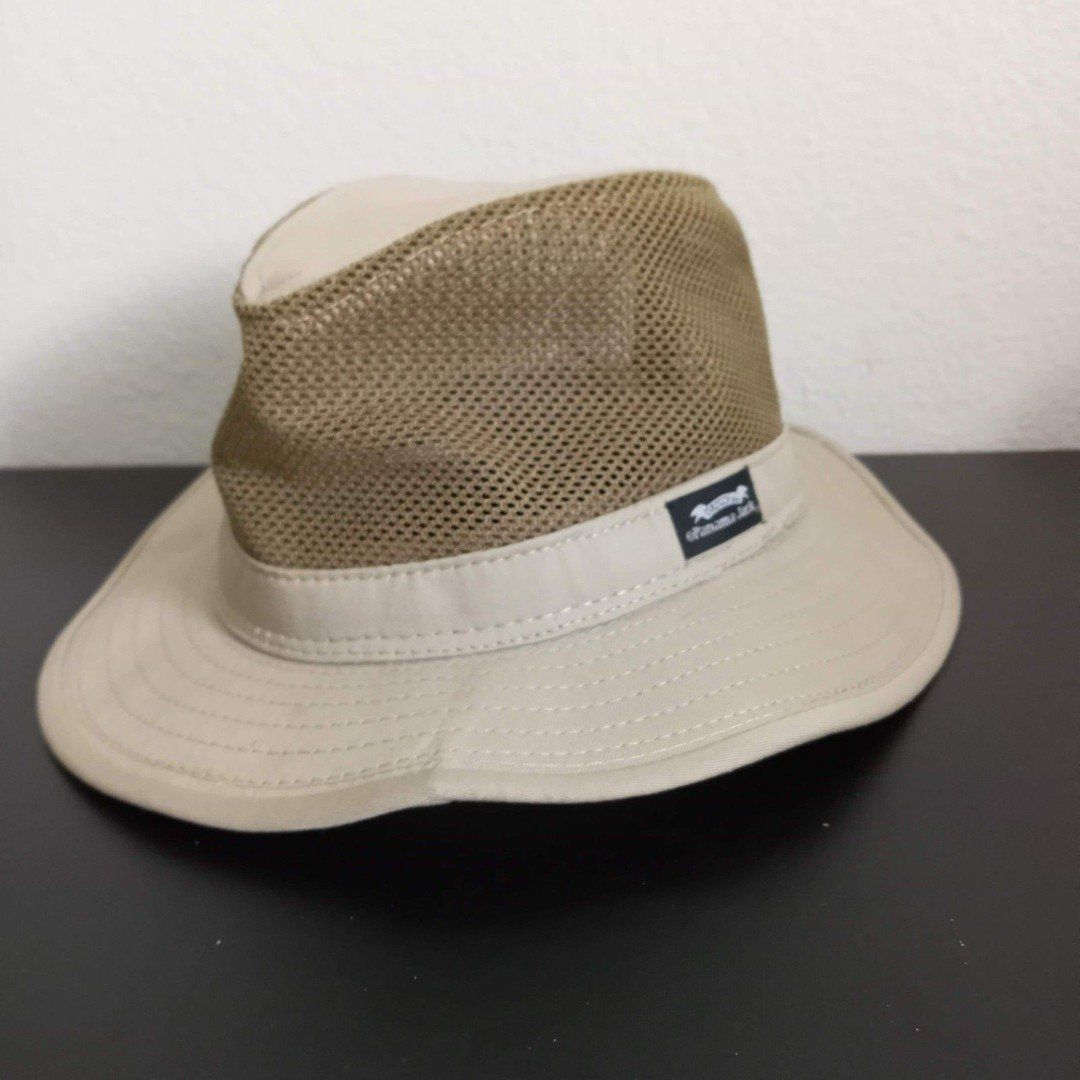 VTG Panama Jack Original Mesh Safari Sun Protection Hat Khaki Cotton Poly Large