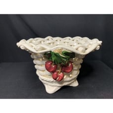 Woven Porcelain Fruit Basket Hand Painted in Italy 8 x4 VTG Home Decor/Accent
