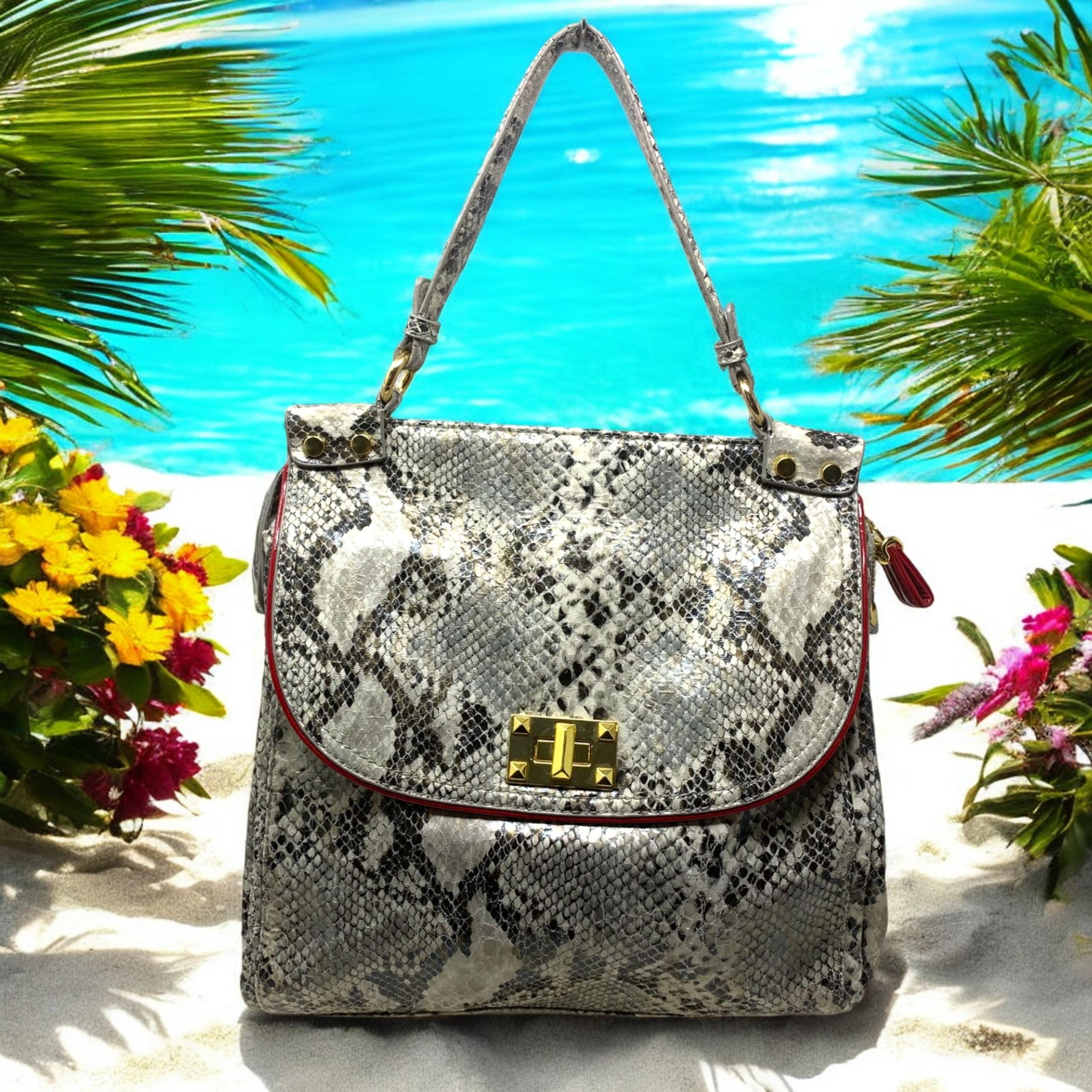 Jessica Simpson Snakeskin Vegan Leather Turnlock Top Handle Satchel Purse Bag