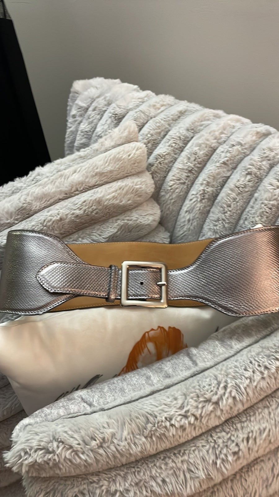 NWO W. kleinberg Silver wide Gorgeous!! leather Metallic Belt Sz large 650