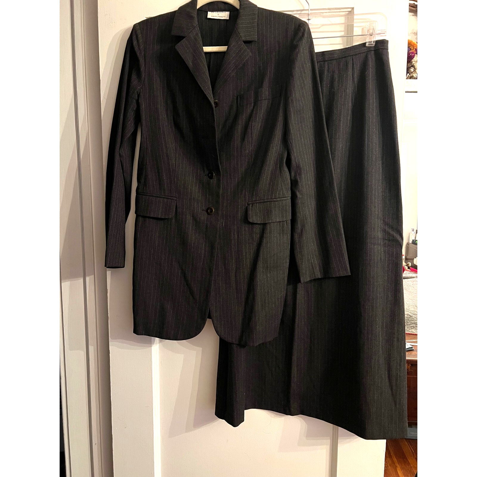Philosophy di Alberta Ferretti 2 Piece Wool Blend Maxi Skirt Suit Gray, Size 6