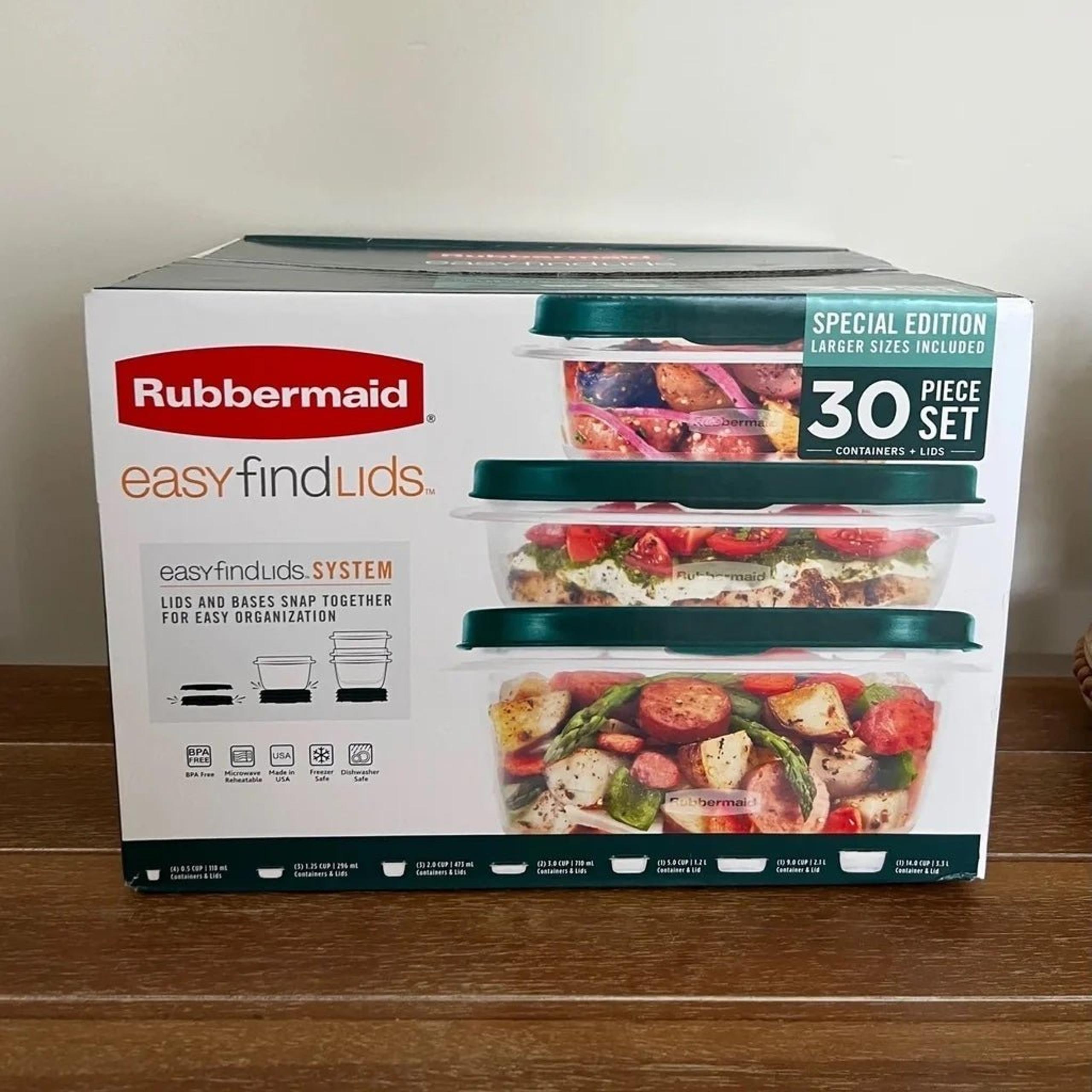 New Rubbermaid 30pc Green Easy Find Lids Limited Edition Storage Bowl Set