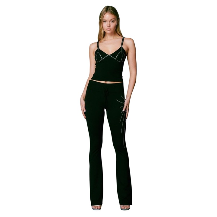 I.AM.GIA Black Knit Embellished Womens Set pant/top sz XXS black flared nwot