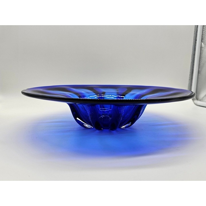 Dark Cobalt Blue MCM 11.5 Art Glass Console Bowl Centerpiece Elegant