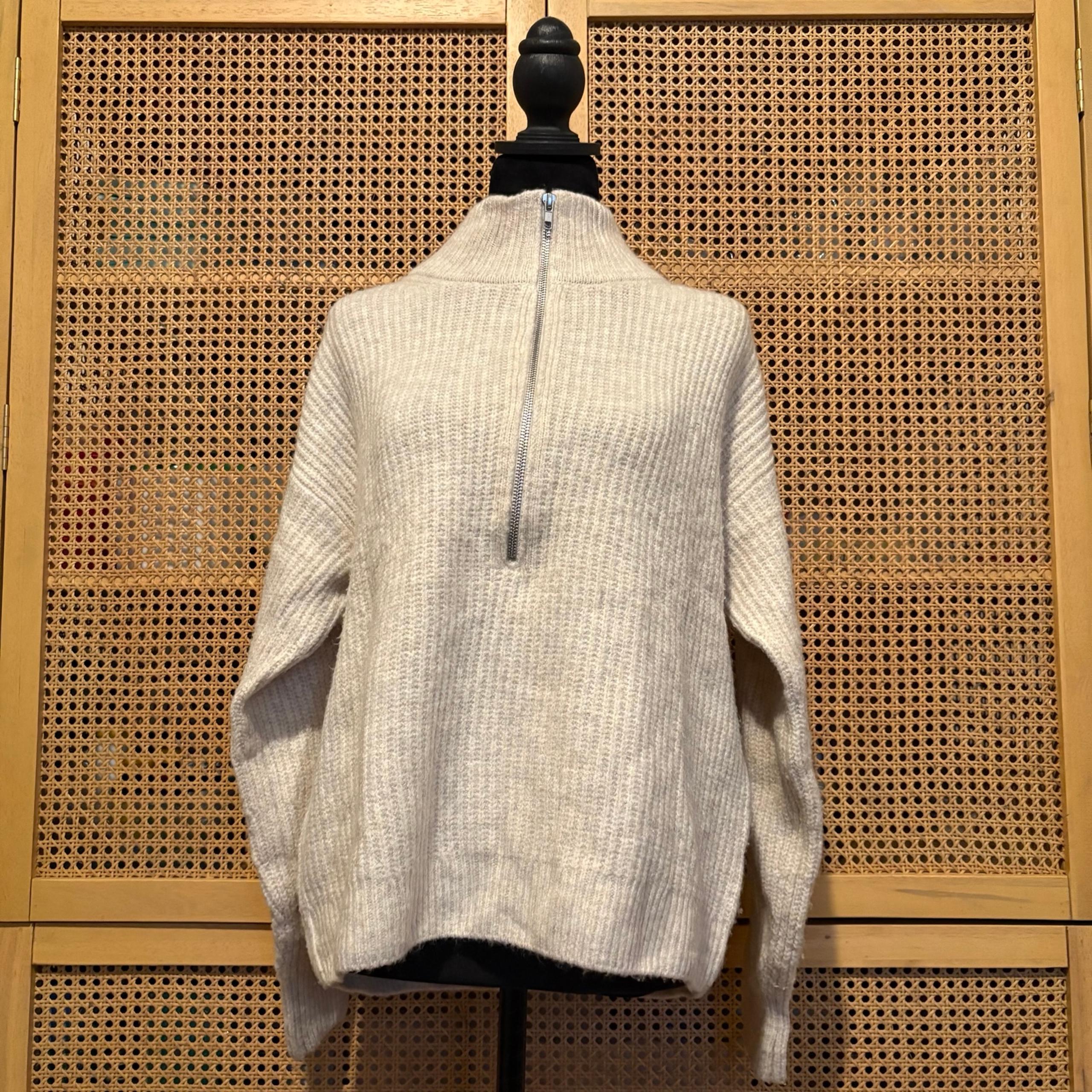 Vince Camuto 1/4 Zip Mock Neck Pullover Sweater Oatmeal Color Size M