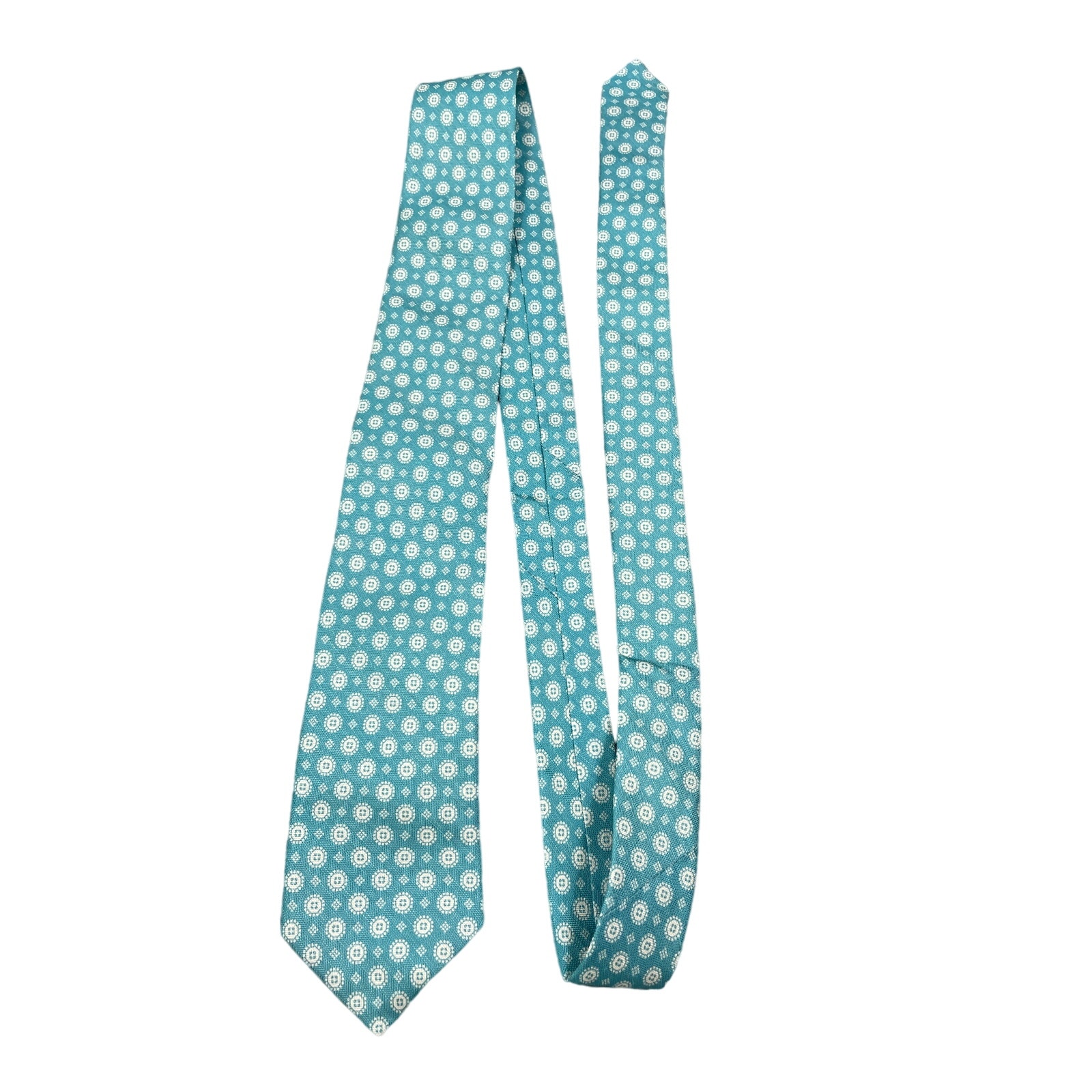 Peter Millar Linen Silk Necktie Tie Blue Aqua Geometric Mayfair Neat