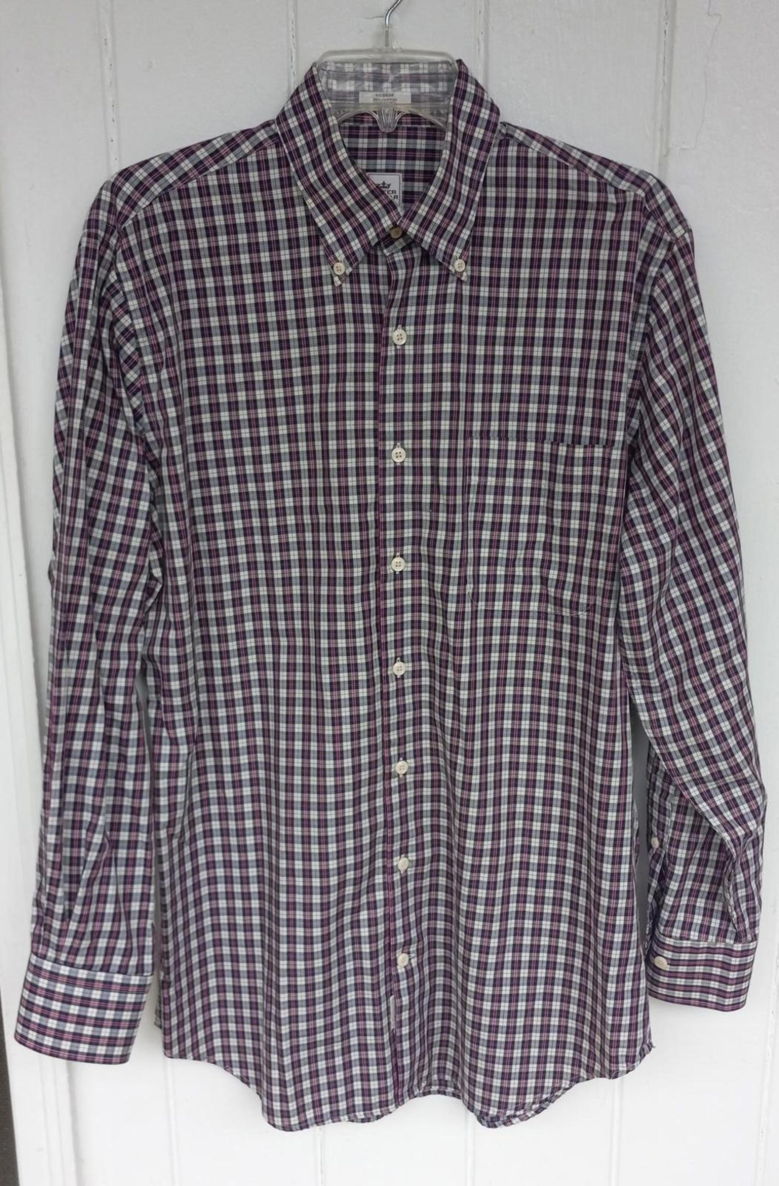 Men's PETER MILLAR Long Sleeve Button Down Checked Cotton Shirt Size Medium