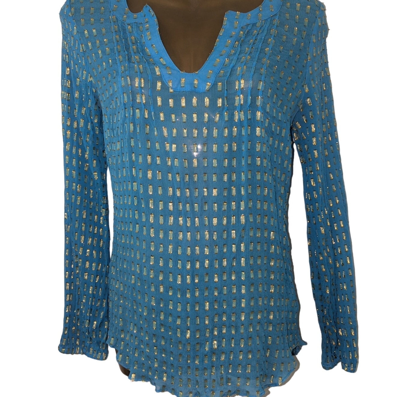 Lilly Pulitzer Sz S Silk COLBY Iris Blue with Metallic Accents Top
