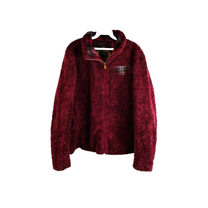 Pendleton Womens XL Fleece Teddy Plaid Pocket Jacket Merlot Red