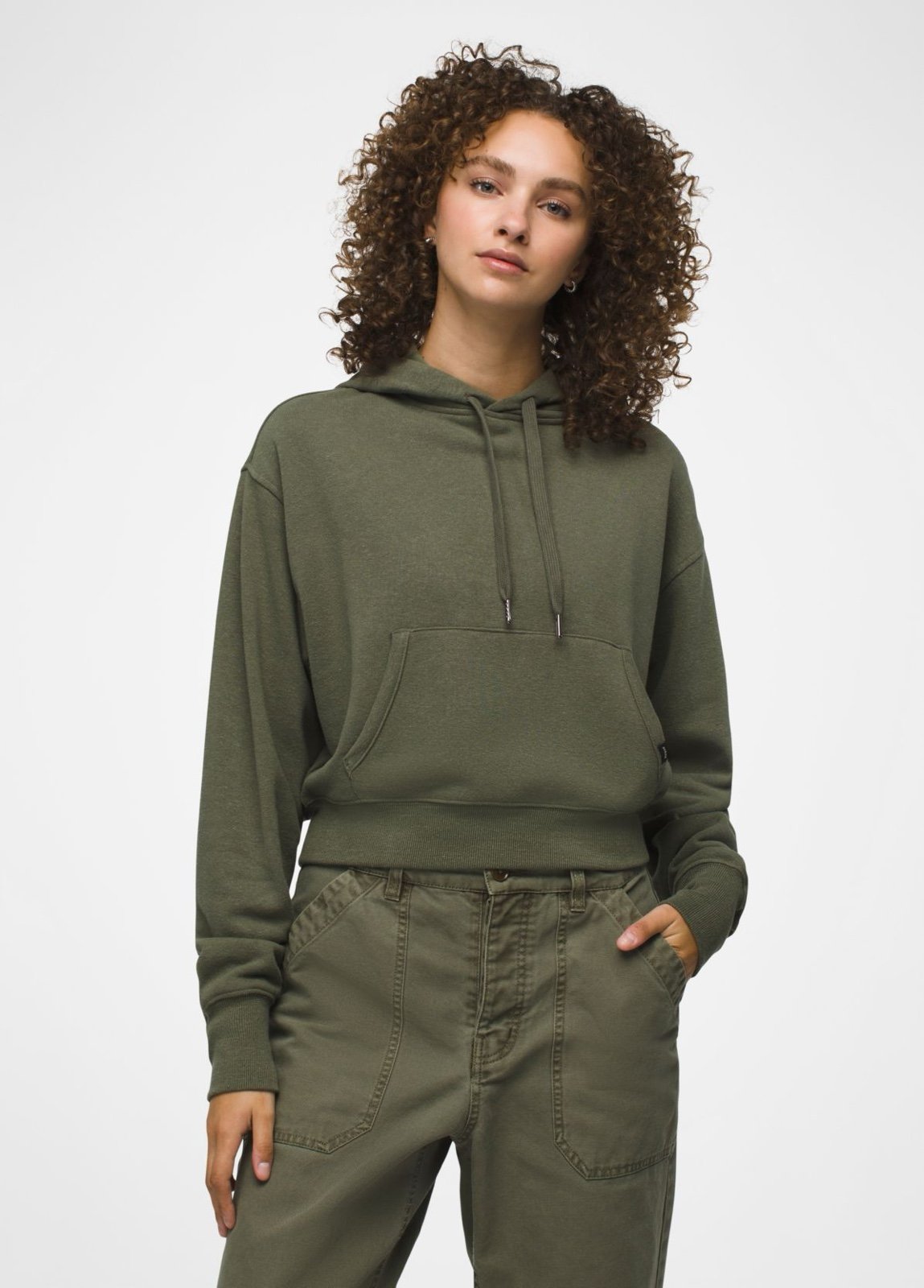 PrAna Cozy Up Crop Hoodie Rye Green Heather Size Small NWT